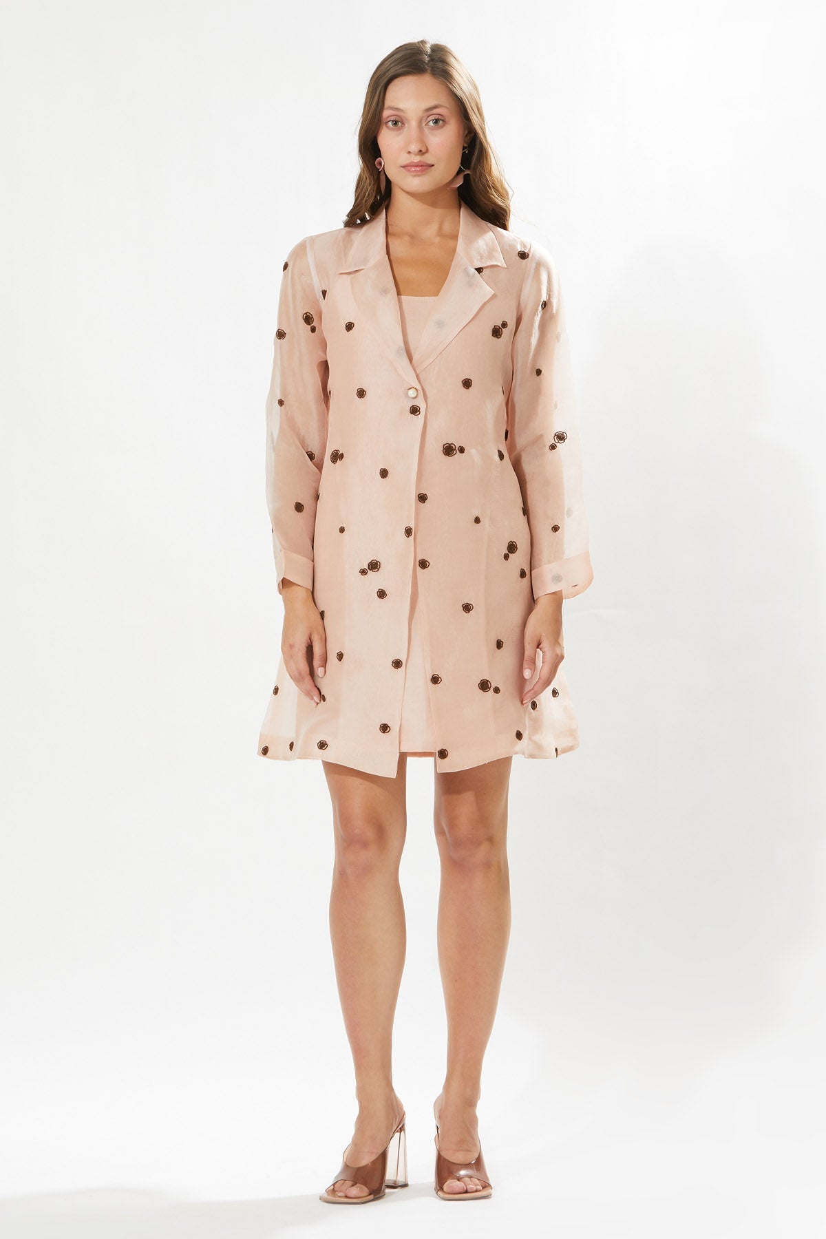 Buy Designer Meadow Blush Pink Embroidered Coat for Women at ScrollnShops